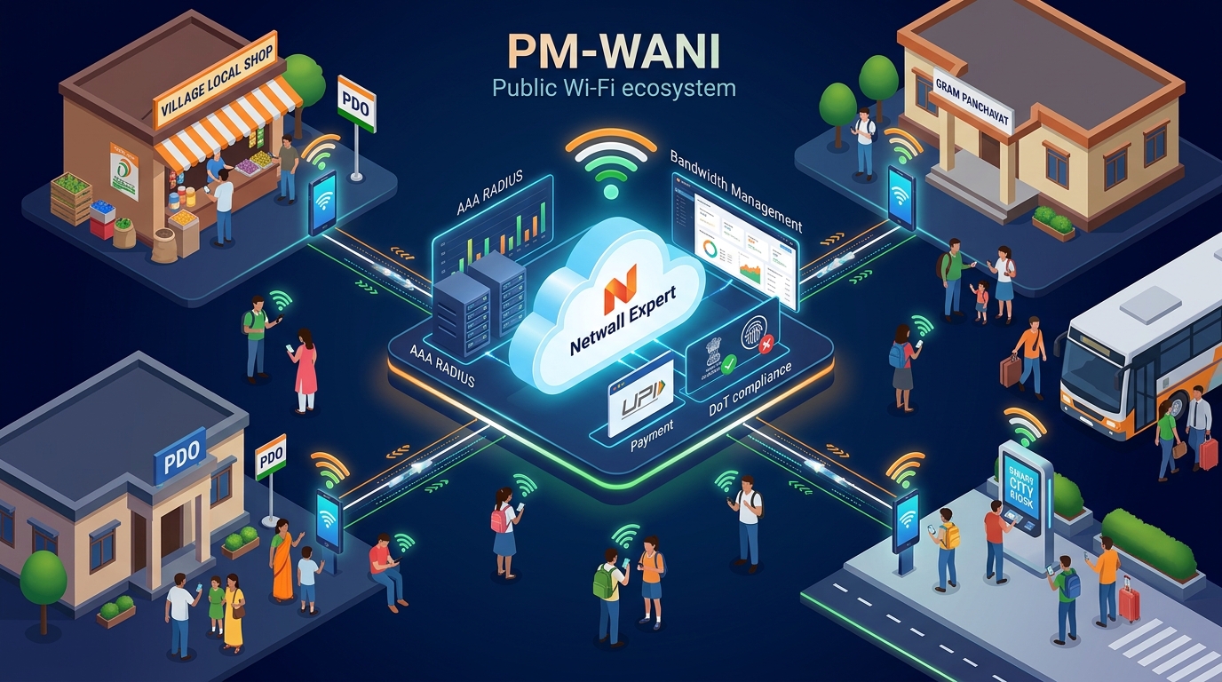Netwall Expert PM-WANI Public Wi-Fi Ecosystem - PDO, PDOA, AAA RADIUS & UPI Billing
